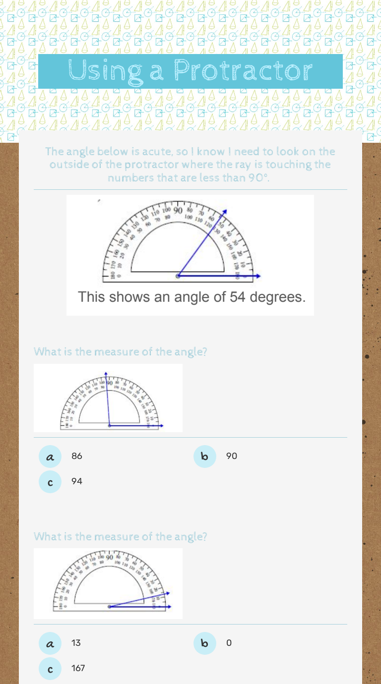 Using a Protractor Grade 4 worksheet preview