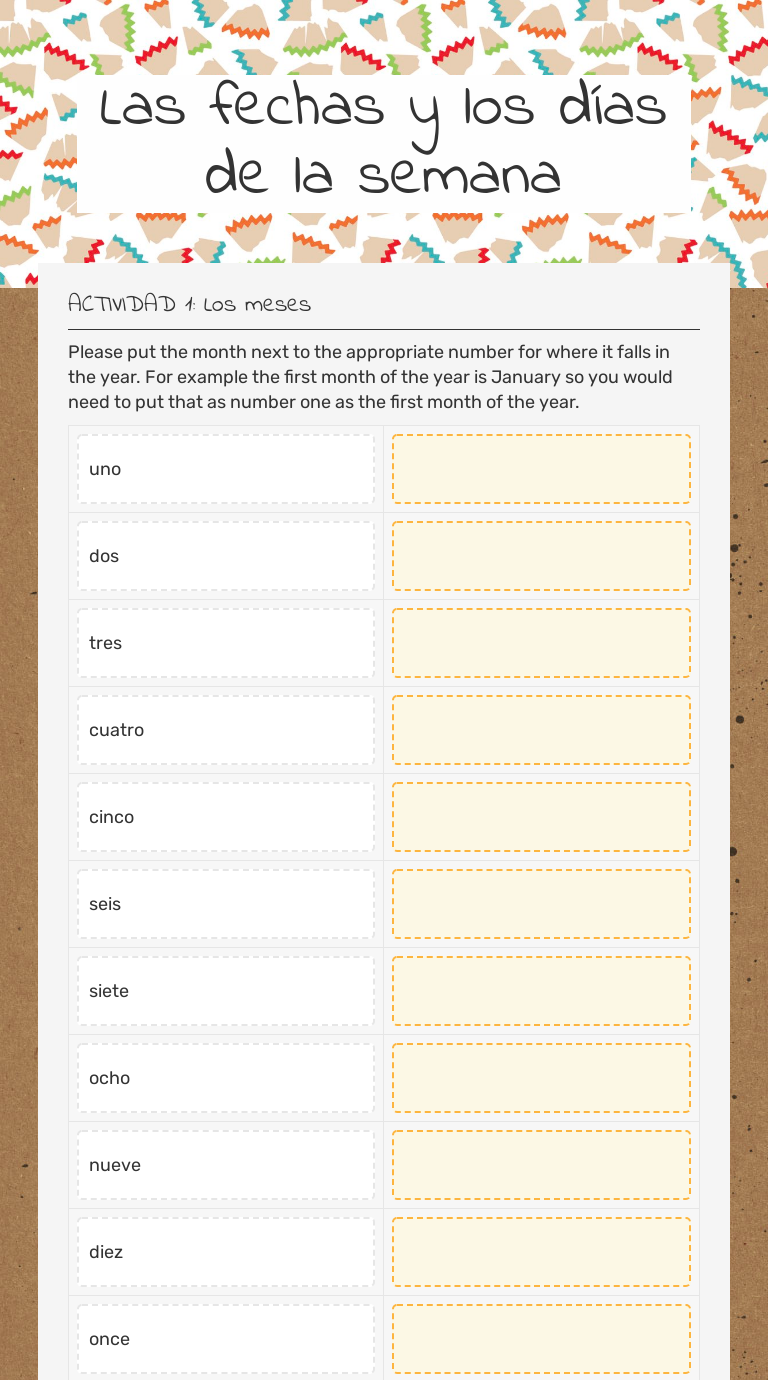 Las Fechas Y Los Días De La Semana Interactive Worksheet By Sarah Wordsworth Wizerme