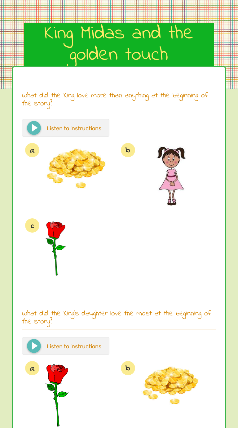 King Midas and the Golden Touch interactive worksheet