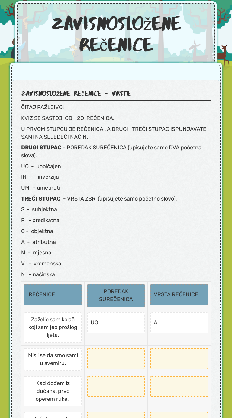 Zavisnosložene rečenice Grade 7 worksheet preview