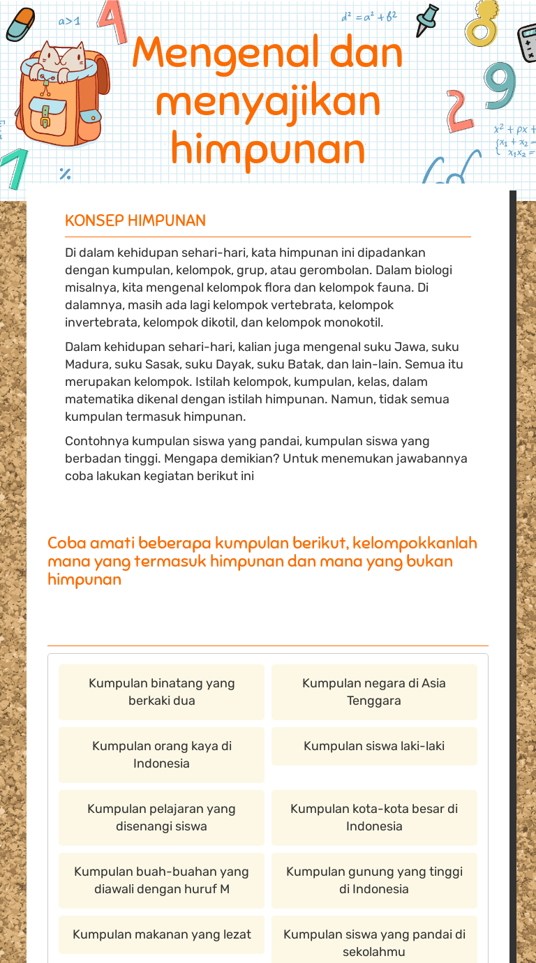 Mengenal Dan Menyajikan Himpunan Interactive Worksheet By Heru Pramono Wizer Me