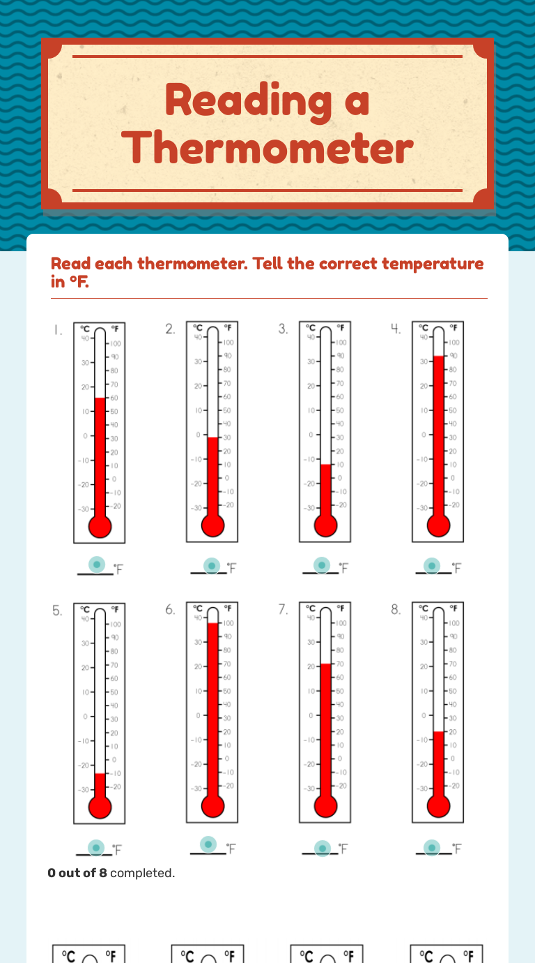 Reading a Thermometer  Interactive Worksheet by Sandra Atwell Throughout Reading A Thermometer Worksheet
