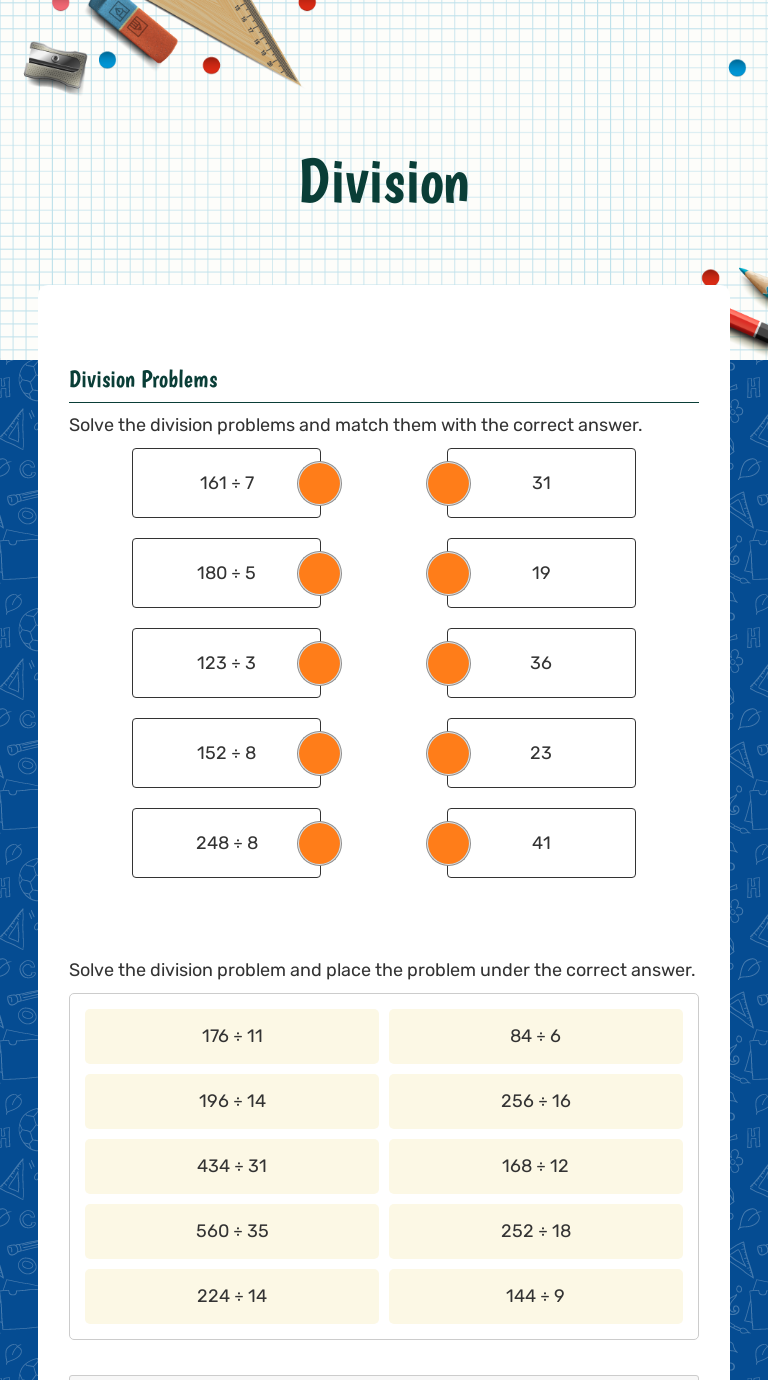 Division Grade 5 worksheet preview