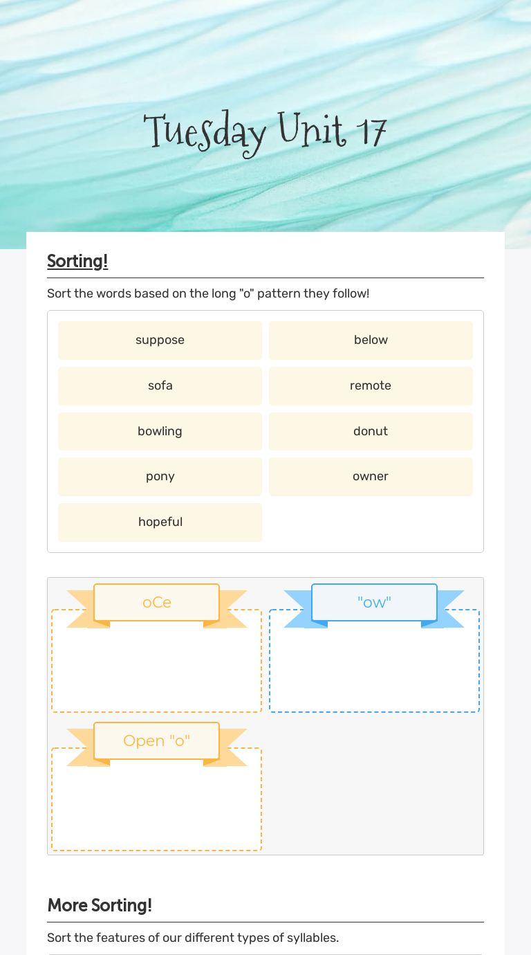 Tuesday
Unit 17 Grade 3 worksheet preview