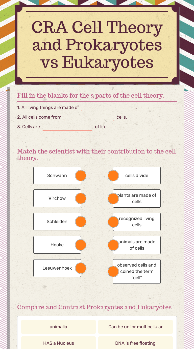 CRA Cell Theory and Prokaryotes vs Eukaryotes  Interactive Intended For Prokaryotes Vs Eukaryotes Worksheet