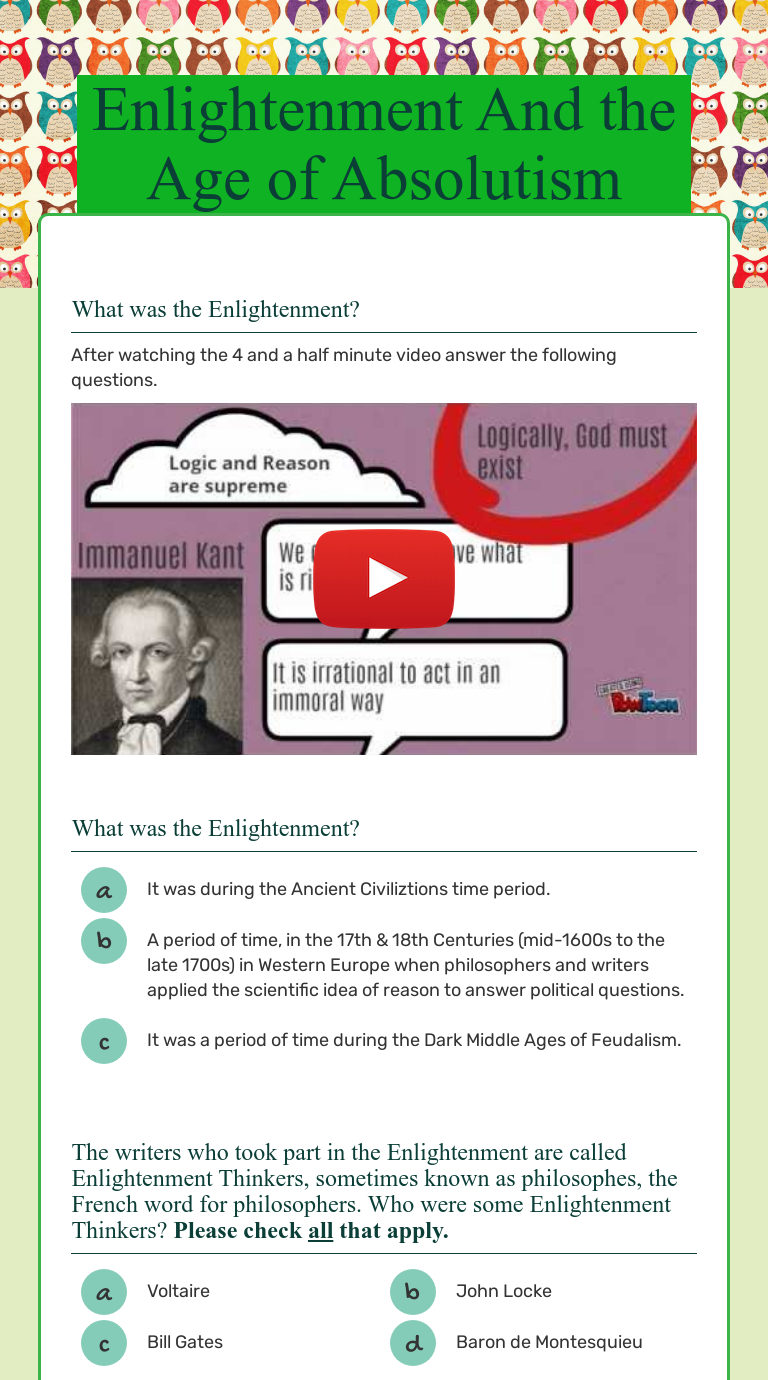 Enlightenment And The Age Of Absolutism | Interactive Worksheet By ...