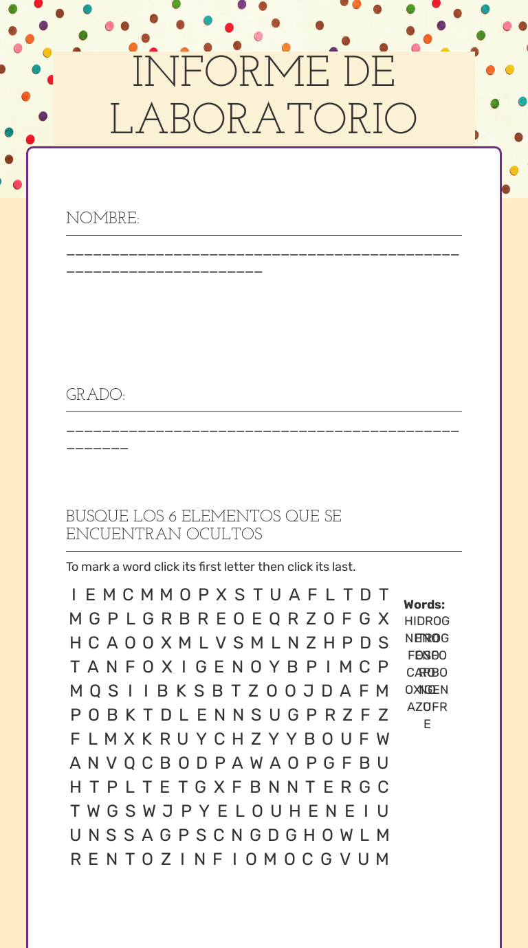 INFORME DE LABORATORIO worksheet preview image