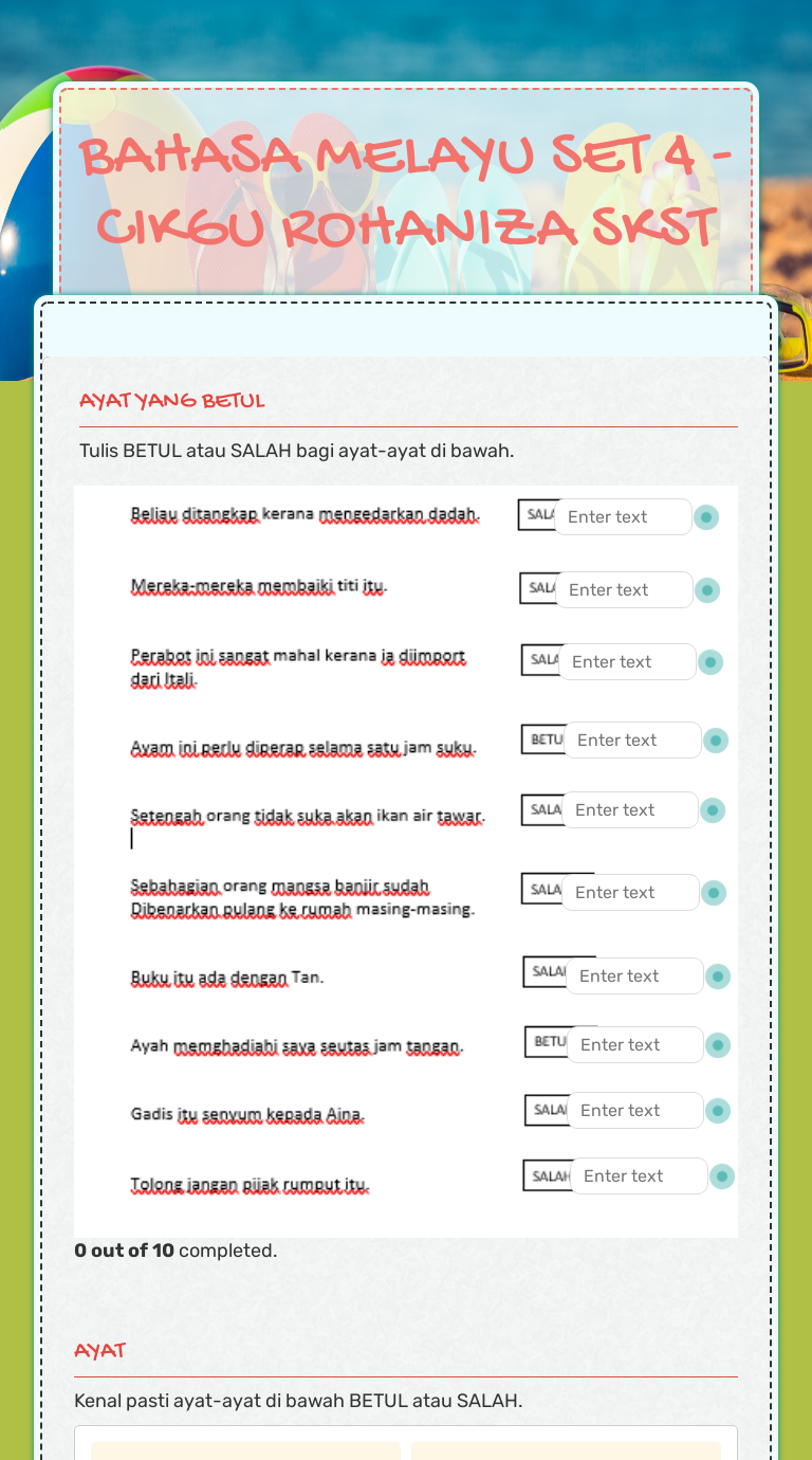 BAHASA MELAYU SET 4 - CIKGU ROHANIZA SKST worksheet preview image