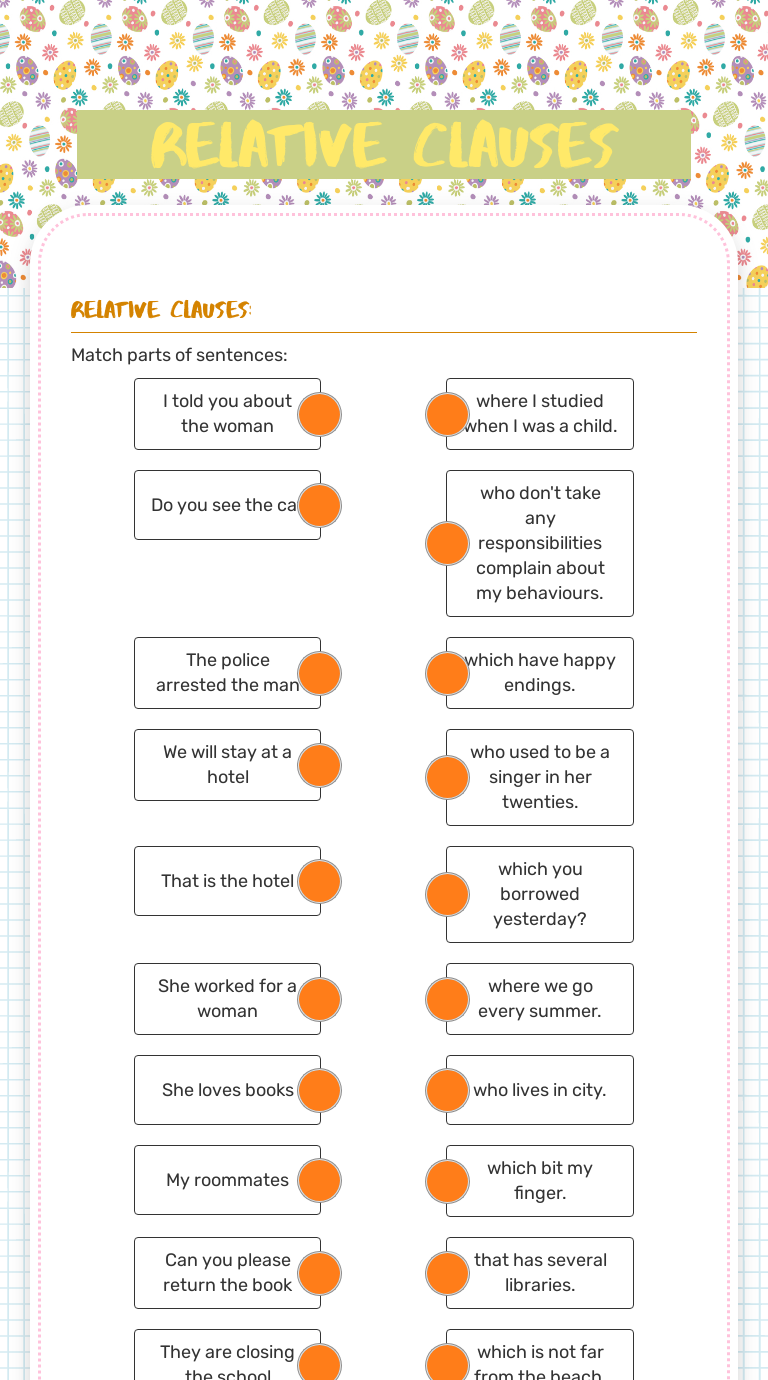 relative clauses Grade 10 worksheet preview