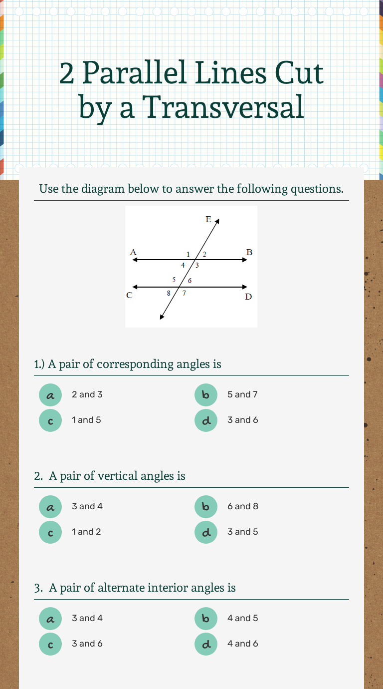 2 Parallel Lines Cut By A Transversal | Interactive Worksheet By Rachel ...