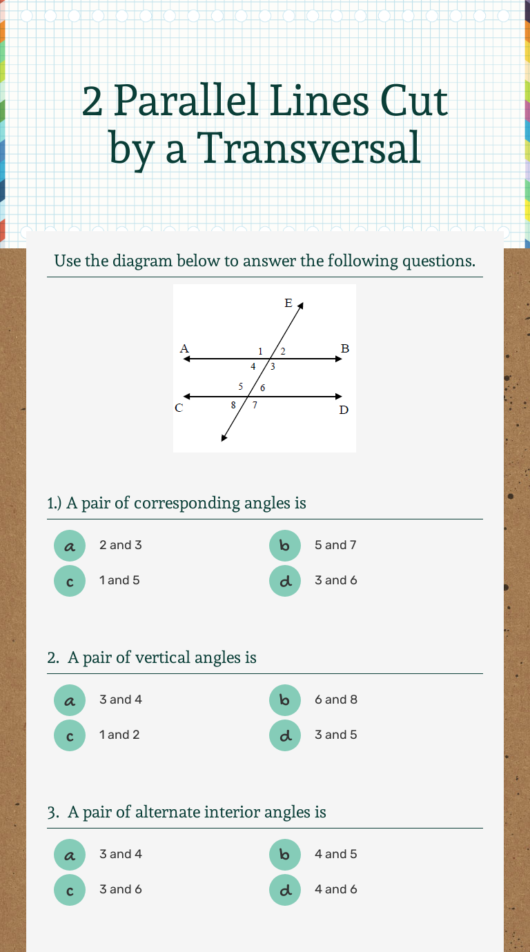 24 Parallel Lines Cut by a Transversal  Interactive Worksheet by Within Proving Lines Parallel Worksheet Answers