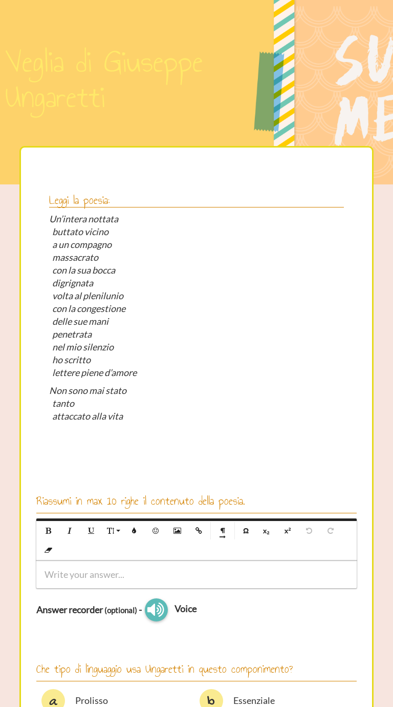 Veglia Di Giuseppe Ungaretti Interactive Worksheet Wizer Me