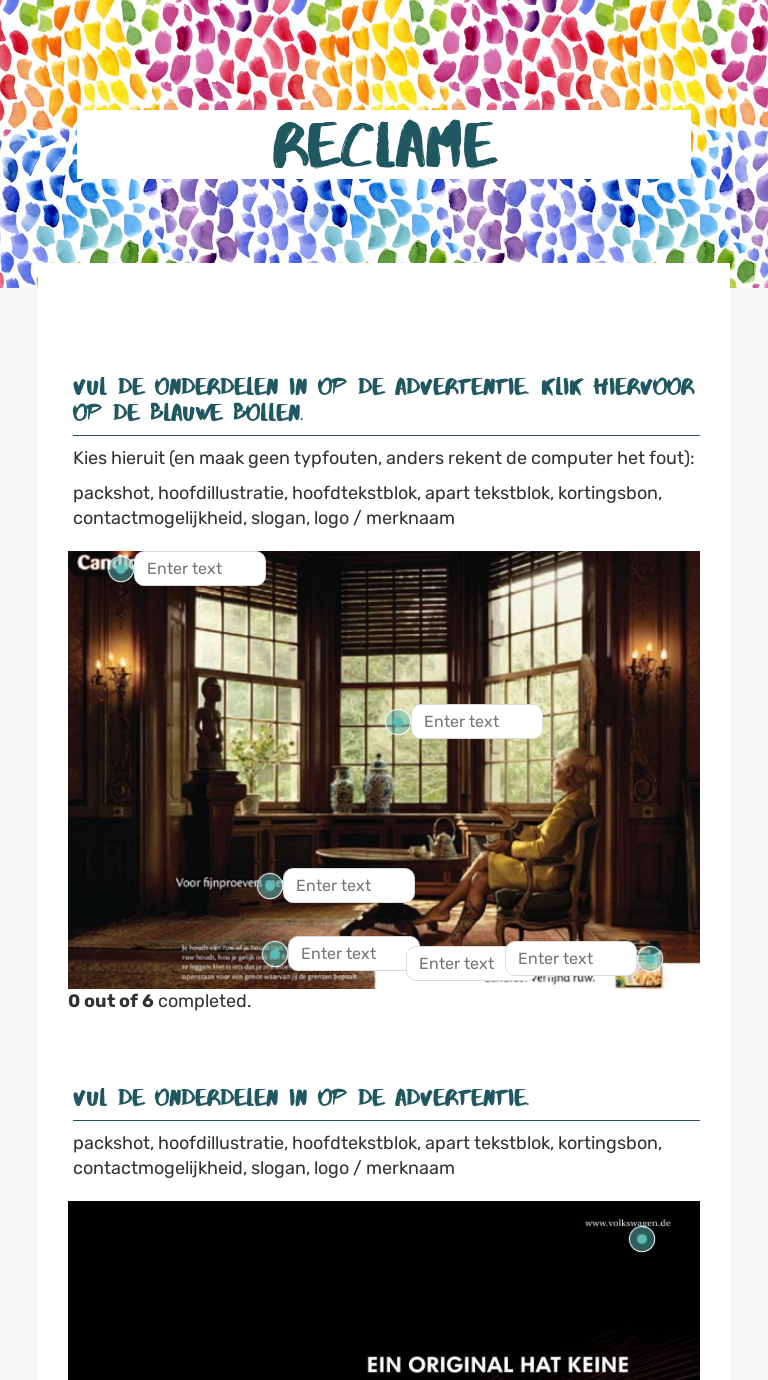 Reclame worksheet preview image