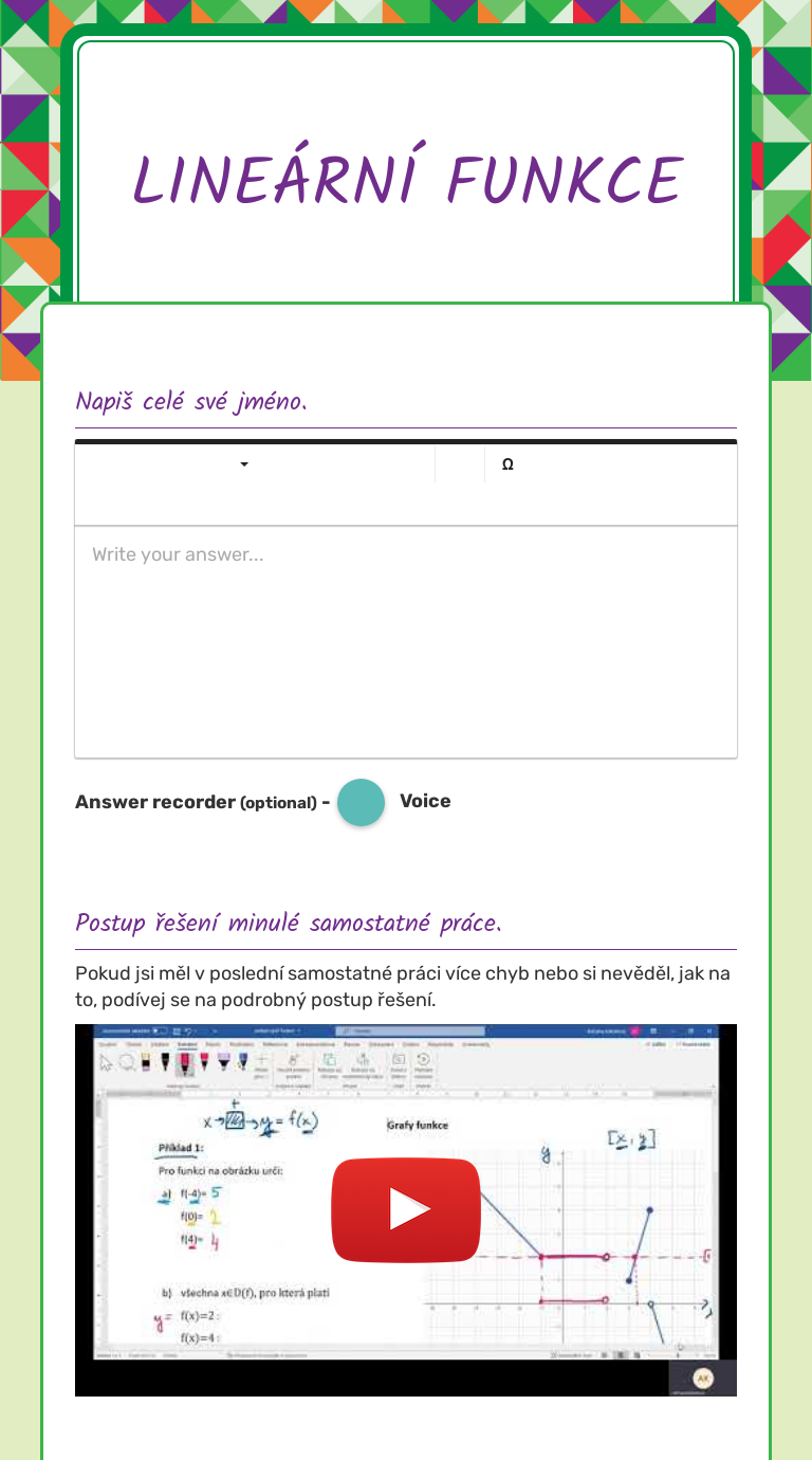 Lineární funkce worksheet preview image