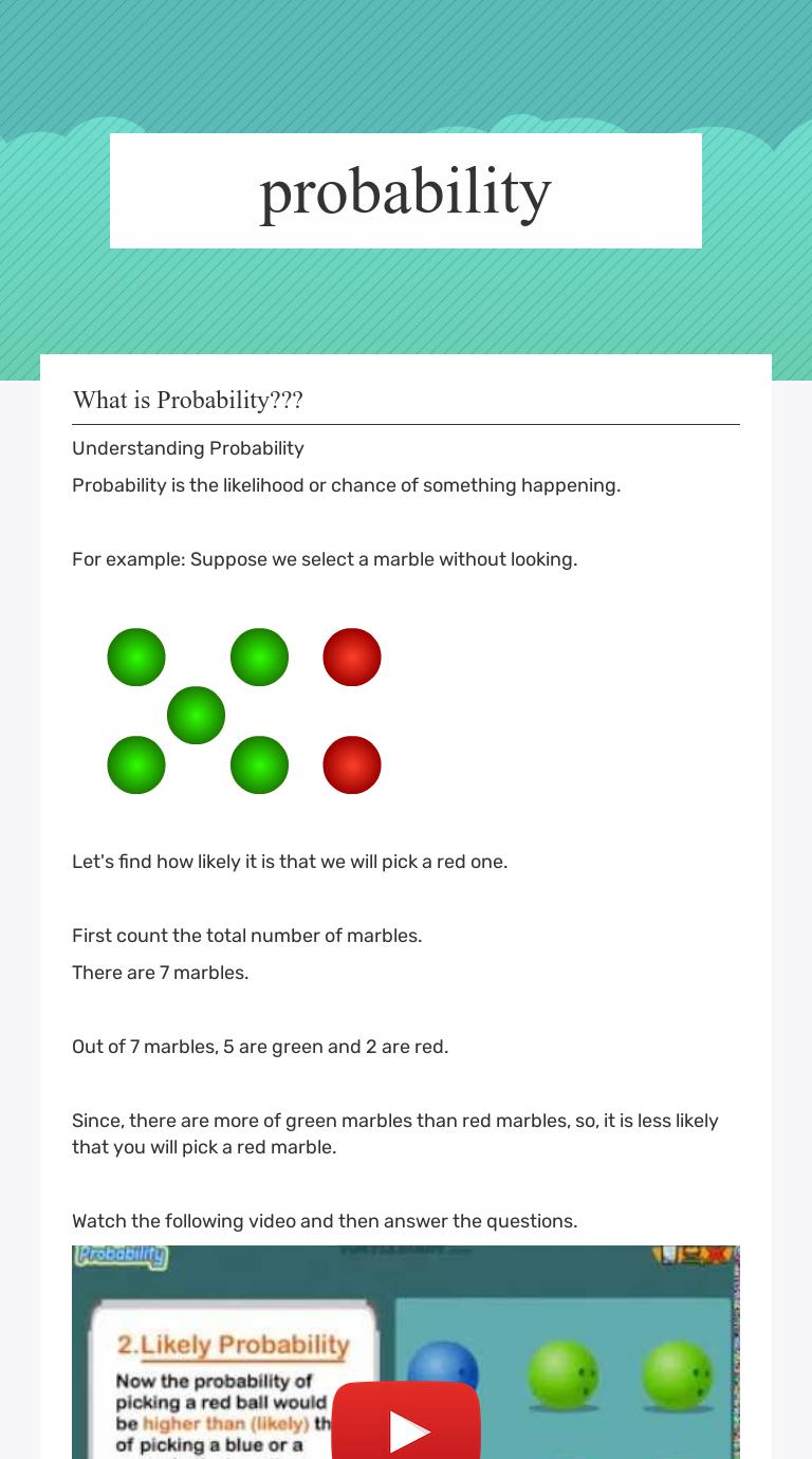 probability | Interactive Worksheet by Billie Caudill | Wizer.me