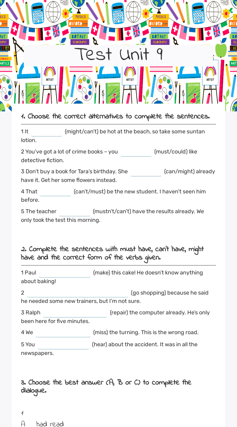 Test Unit 9 worksheet preview