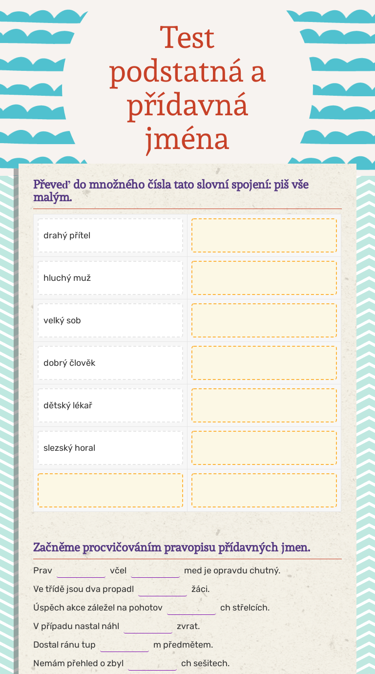 Test Podstatn A P davn Jm na Interactive Worksheet By Radana 