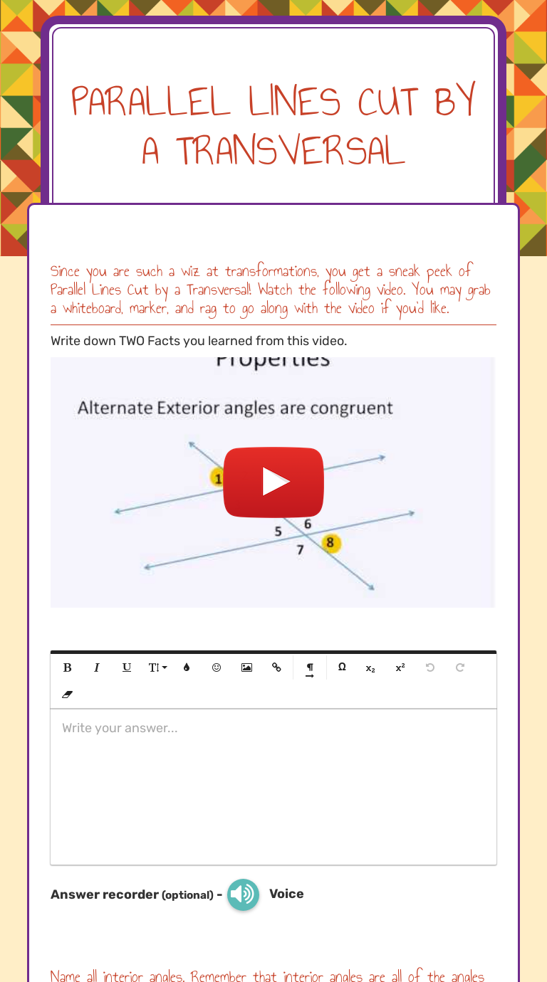 parallel line transversal worksheets
