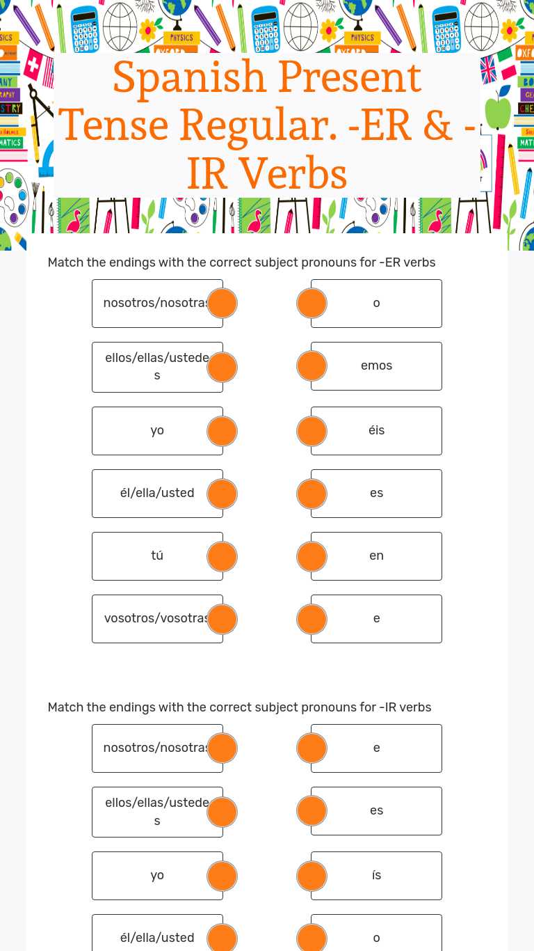 Spanish Present Tense Regular. -ER & -IR Verbs | Interactive Worksheet ...