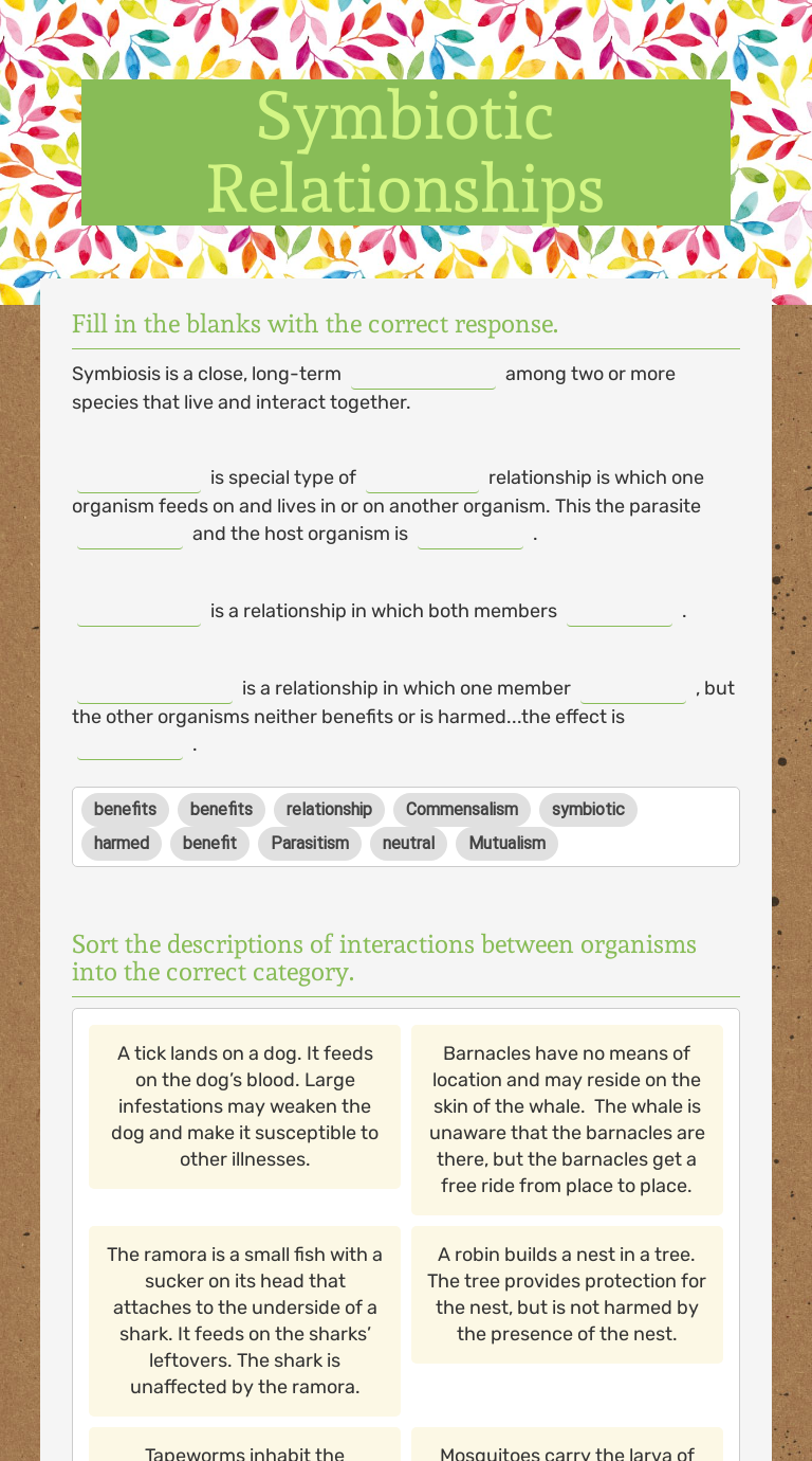 Symbiotic Relationships Interactive Worksheet by Jennifer Henderson Symbiotic Relationships Interactive Worksheet by Jennifer Henderson