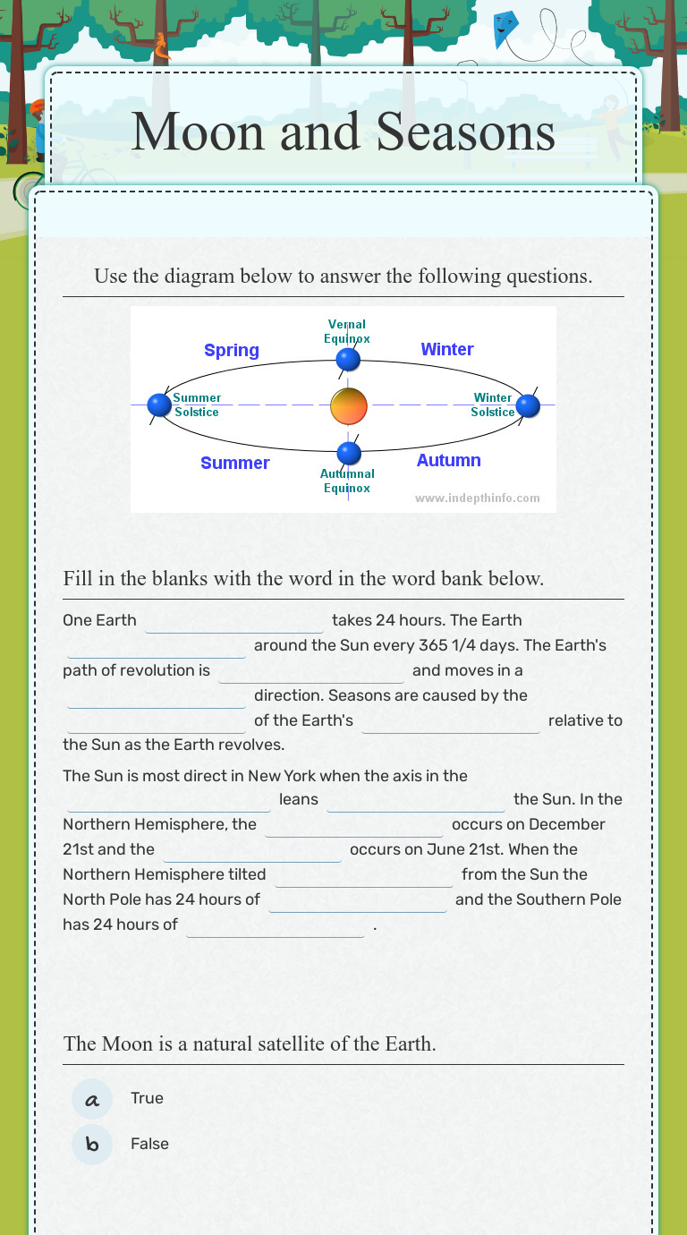 Moon And Seasons Interactive Worksheet By Christina Lohr Wizer Me