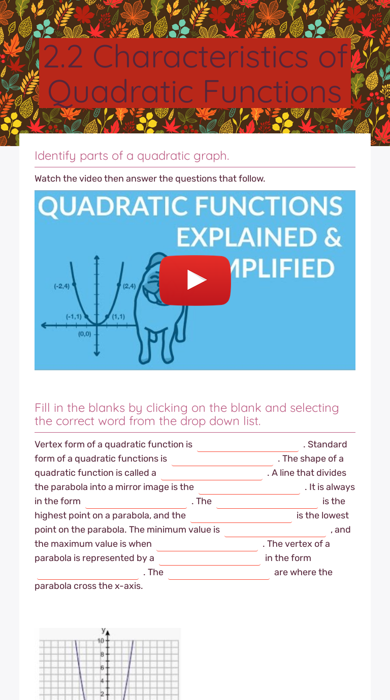 211.211 Characteristics of Quadratic Functions  Interactive Worksheet Intended For Characteristics Of Functions Worksheet