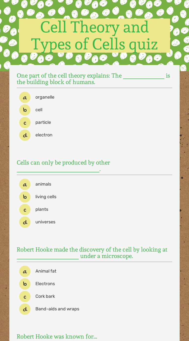 types of cells assignment