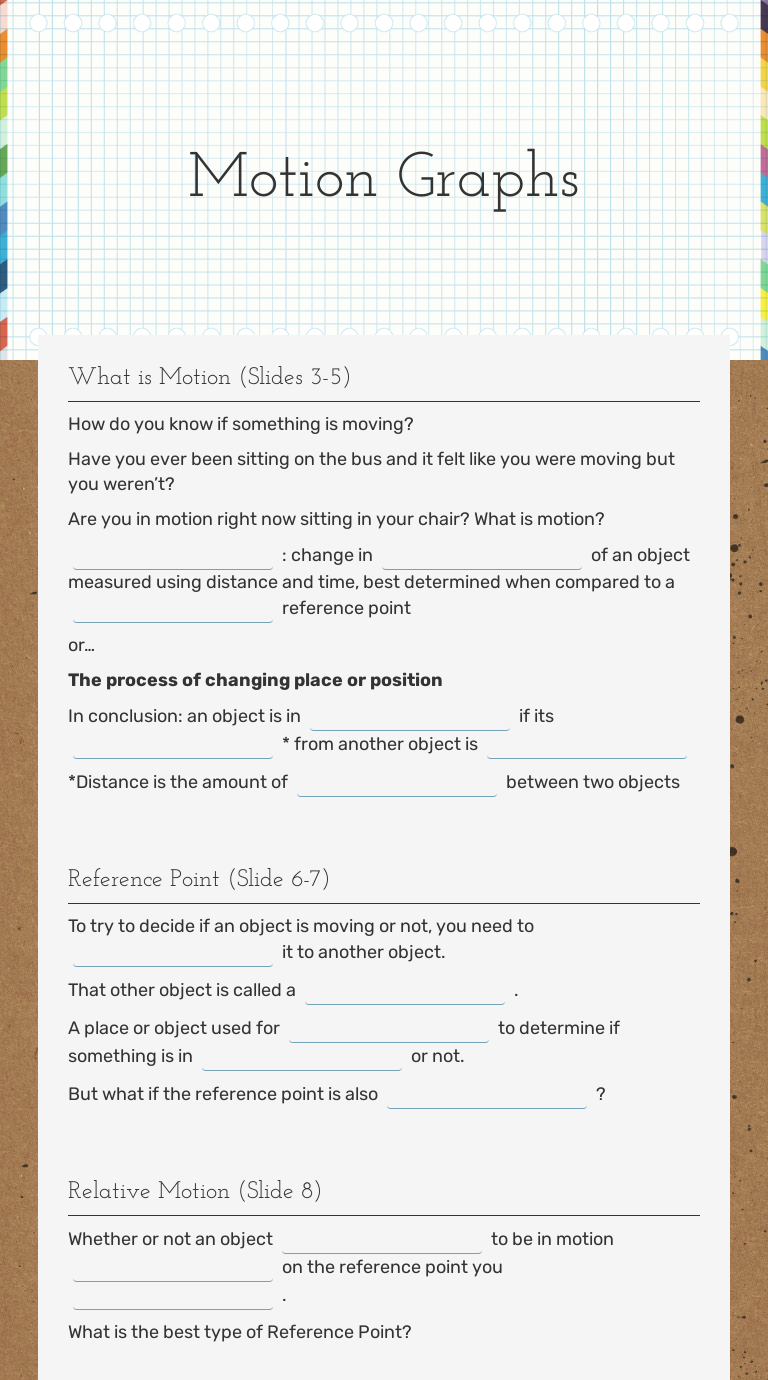 Motion Graphs Interactive Worksheet by Tammie Langley Wizer.me