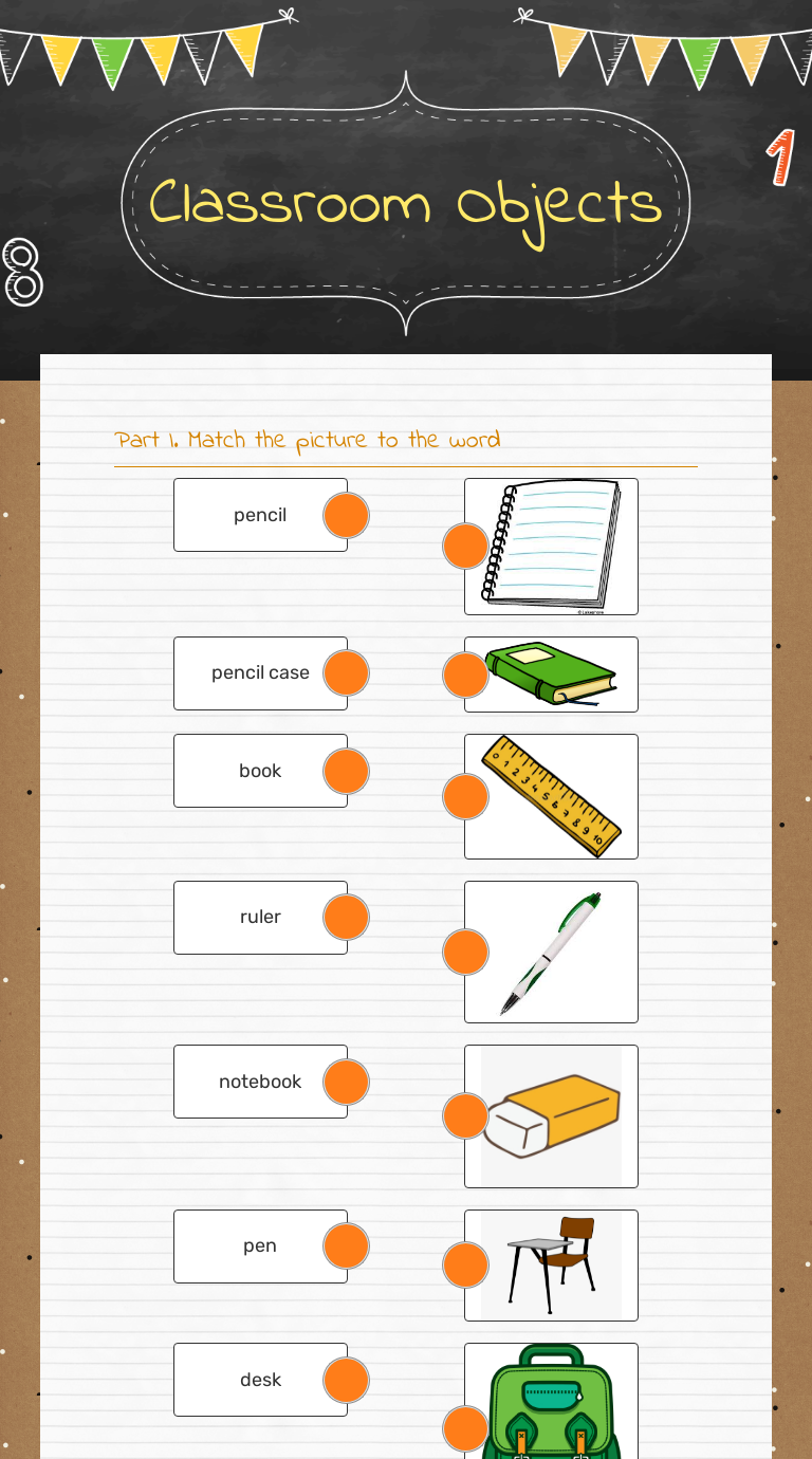 Classroom Objects Grade 1 worksheet preview