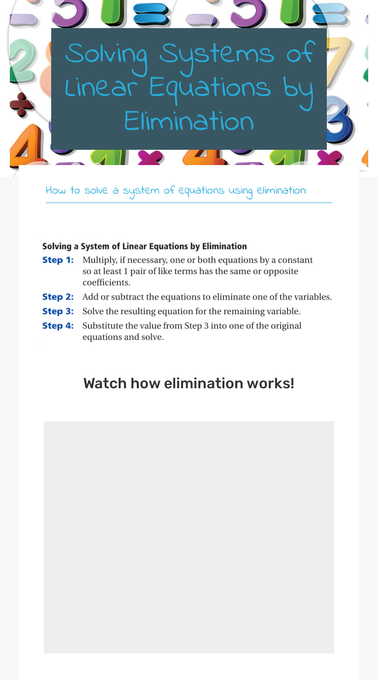 Solving Systems of Linear Equations by Elimination Interactive