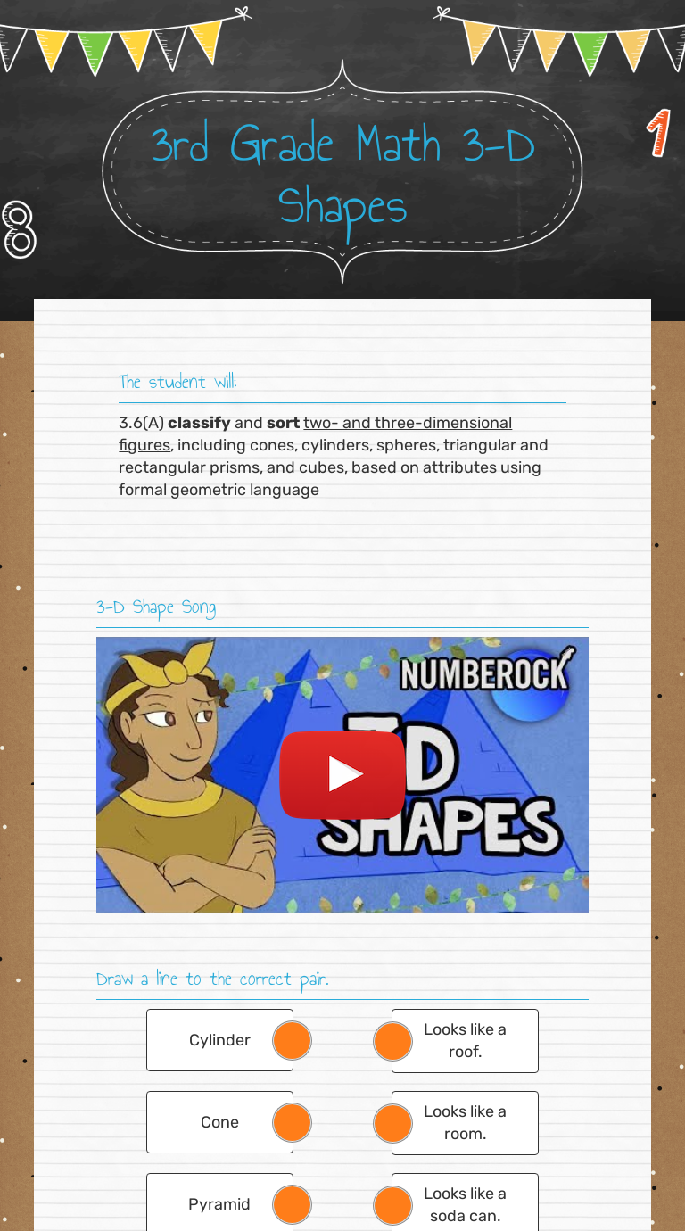 3rd Grade Math 3-D Shapes Grade 3 worksheet preview