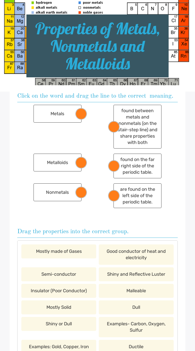 Properties of Metals, Nonmetals and Metalloids Interactive Worksheet