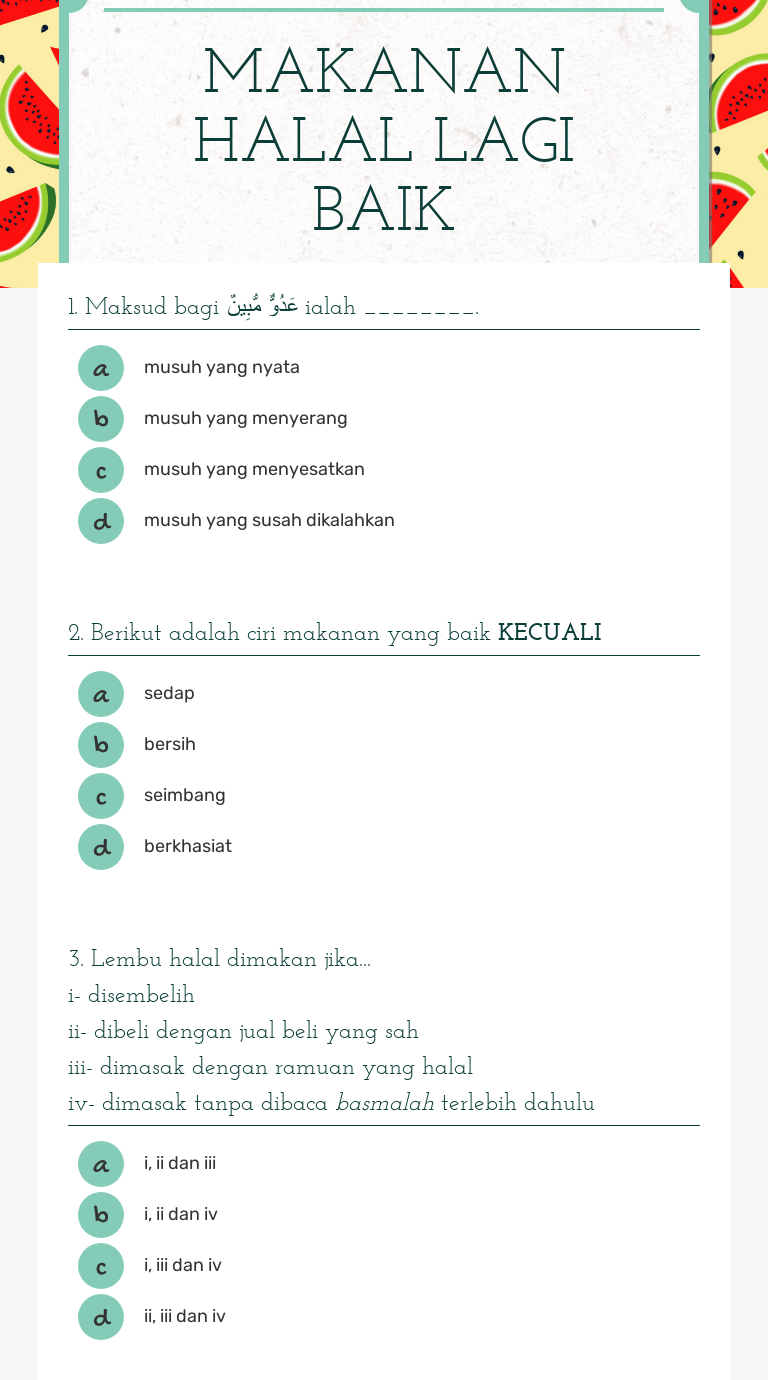 Makanan Halal Lagi Baik Interactive Worksheet By Najwa Rozali Wizer Me