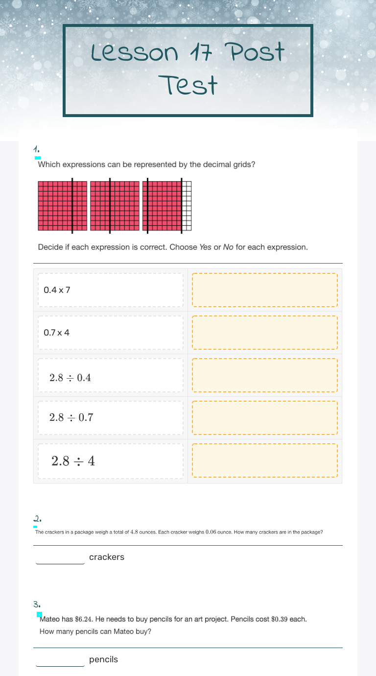 Lesson 17 Post Test worksheet preview image