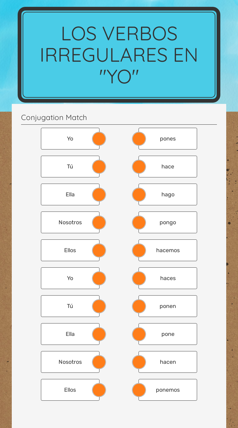 Los Verbos Irregulares en "Yo" worksheet preview image