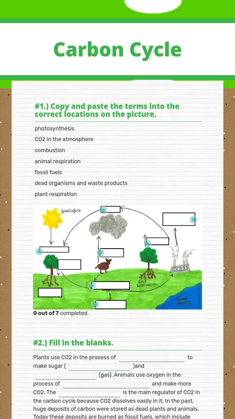 Carbon Cycle  Interactive Worksheet by Megan Stanley  Wizer.me Within Carbon Cycle Worksheet Answers