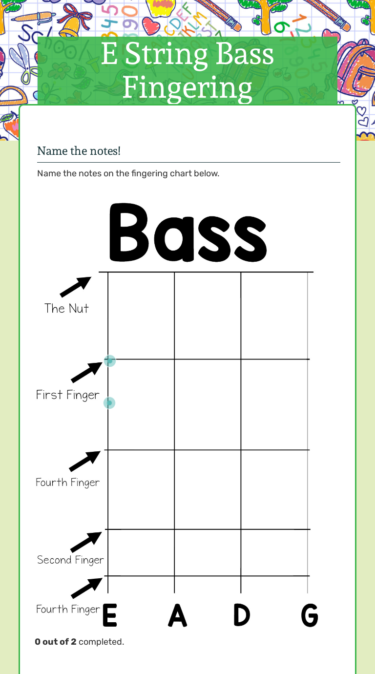E String Bass Fingering Interactive Worksheet by Katelyn Bongard