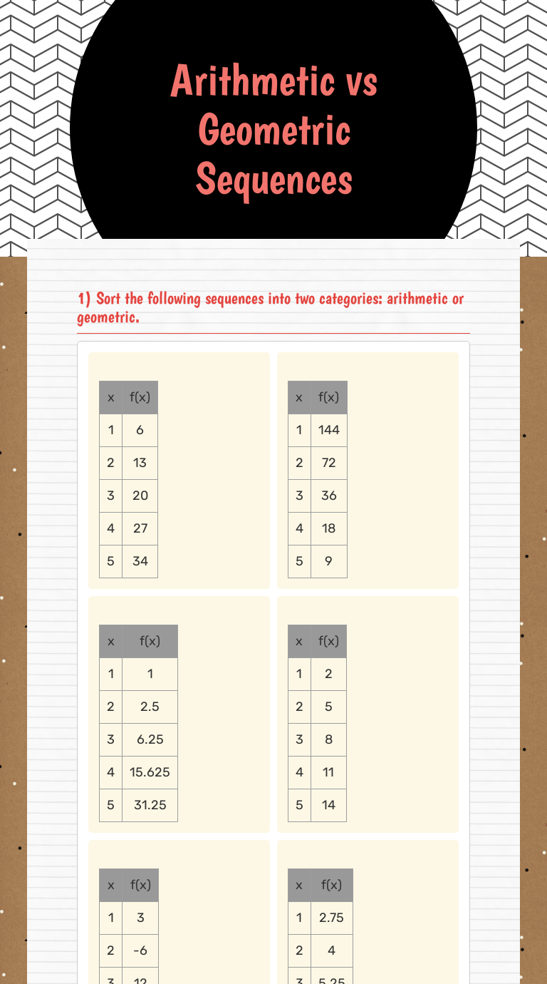 Arithmetic Vs Geometric Sequences Worksheet 2418