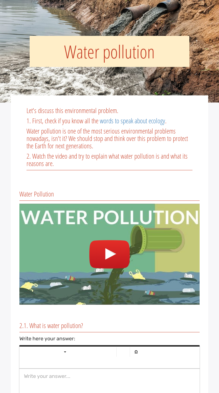 Water pollution Interactive Worksheet by Kellie McMillan Wizer.me