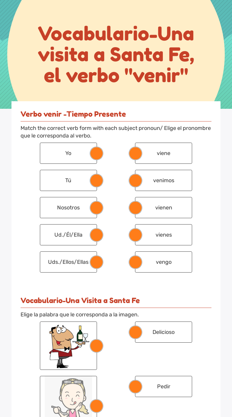 Vocabulario Una Visita A Santa Fe El Verbo Venir Interactive Worksheet By N Delacruz Wizer Me