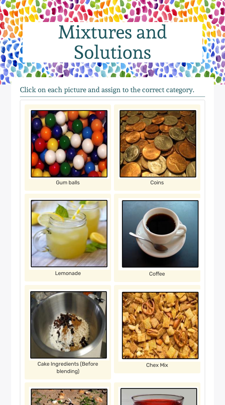 Mixtures and Solutions Grade 5 worksheet preview