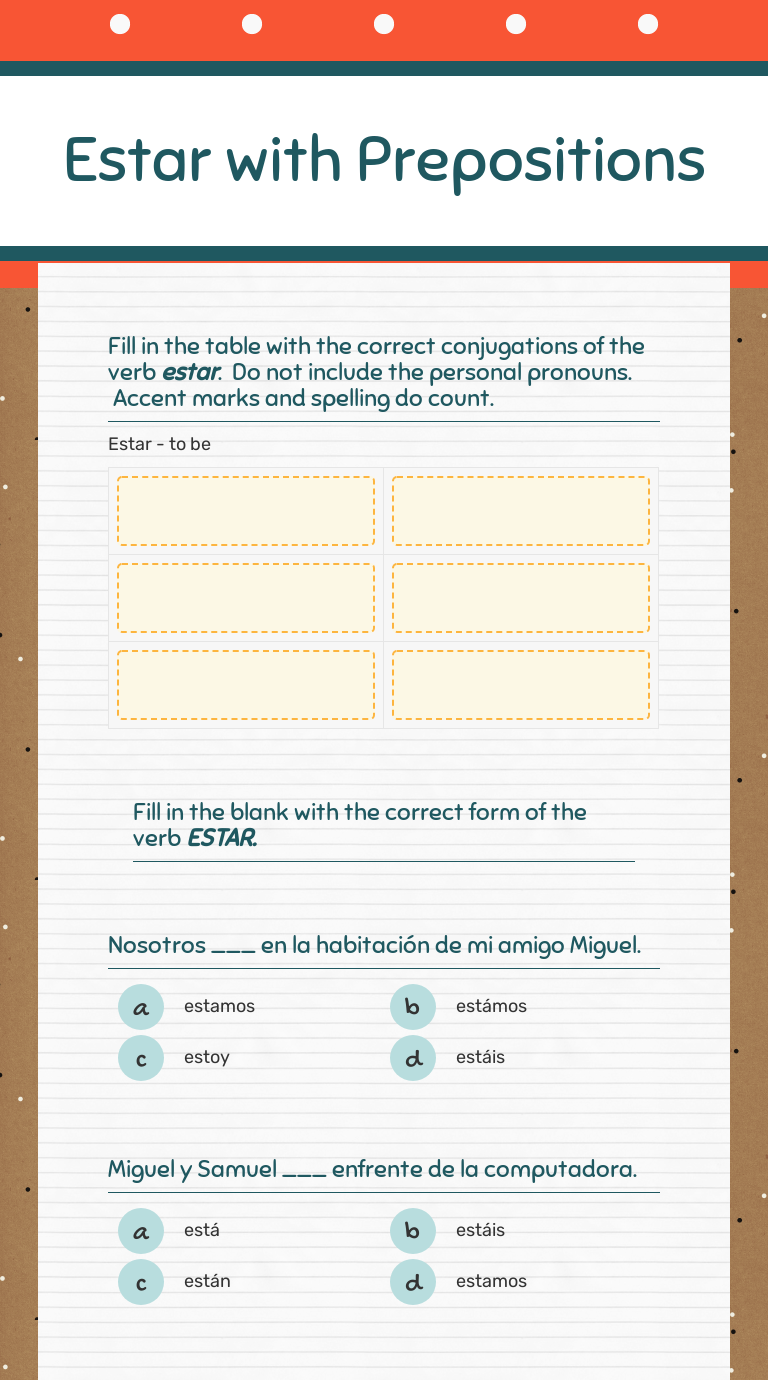 Estar with Prepositions | Interactive Worksheet by Erika Amador | Wizer.me