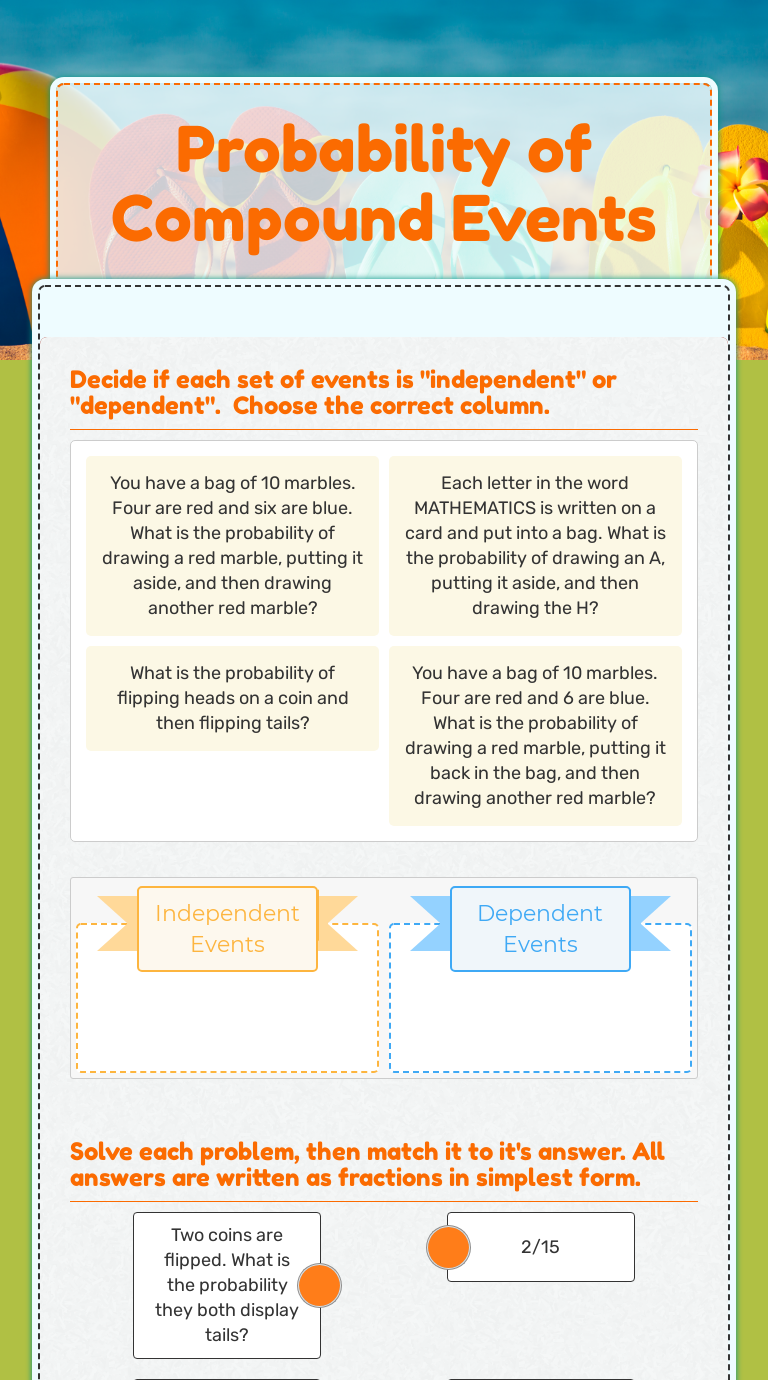 Probability of Compound Events  Interactive Worksheet by Jenny With Regard To Probability Of Compound Events Worksheet