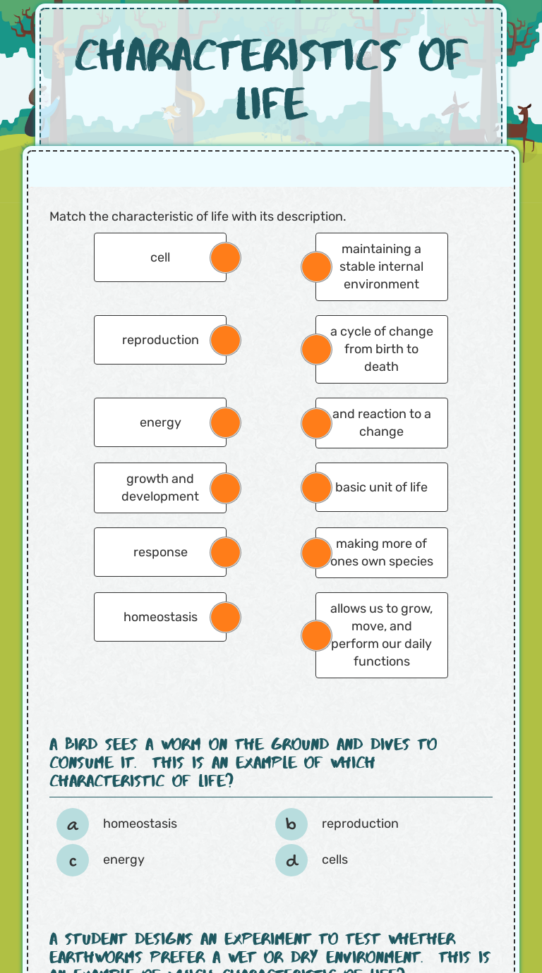 Characteristics Of Life | Interactive Worksheet By Sabrina Dorrity ...