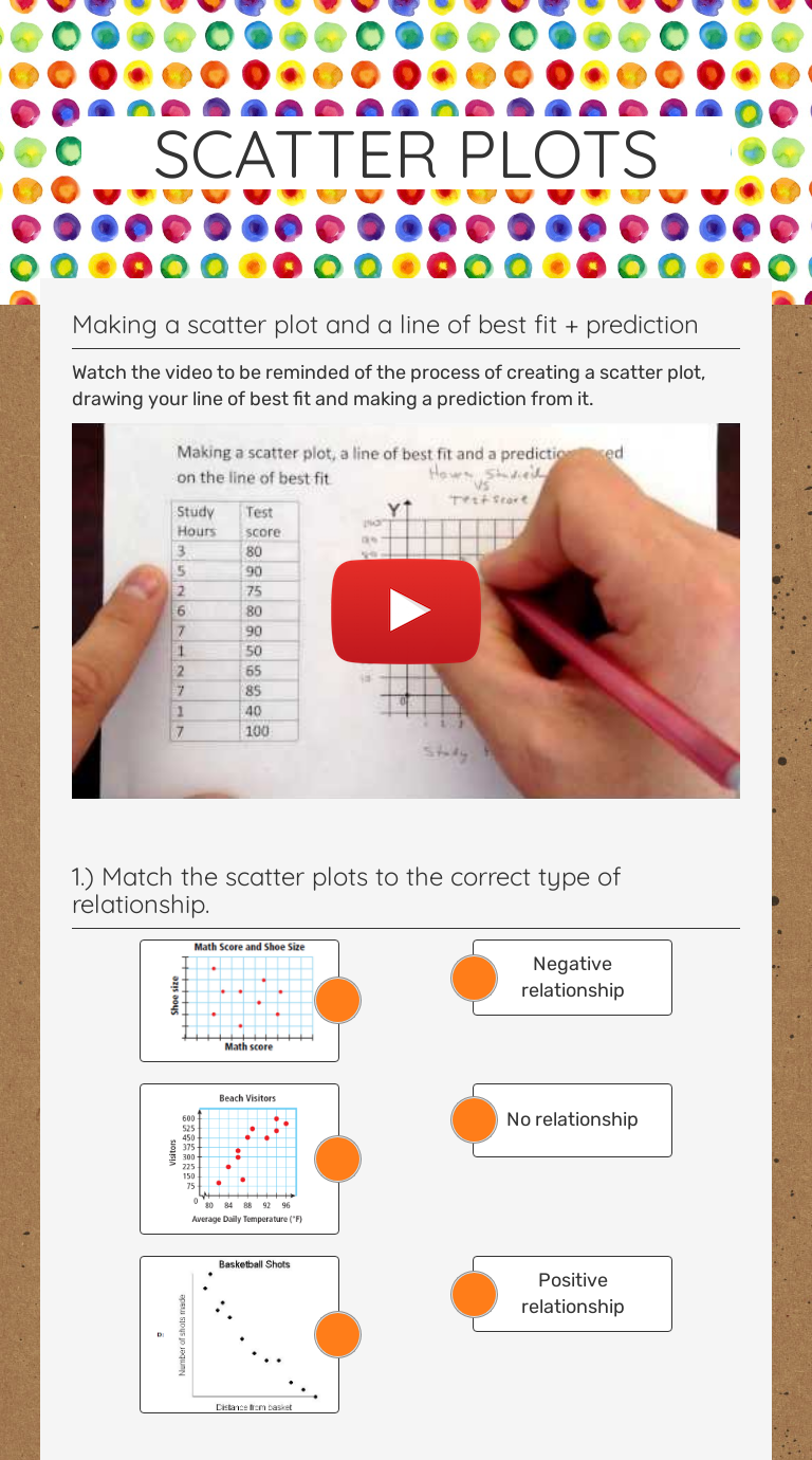 SCATTER PLOTS  Interactive Worksheet by Hope Barden  Wizer.me In Scatter Plot Correlation Worksheet