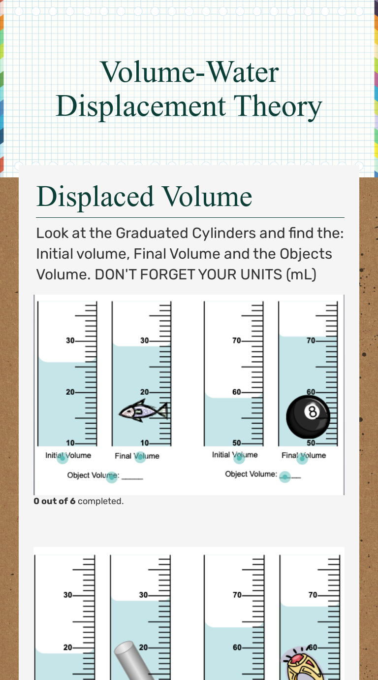 Volume-Water Displacement  Theory  Interactive Worksheet by For Volume By Water Displacement  Worksheet