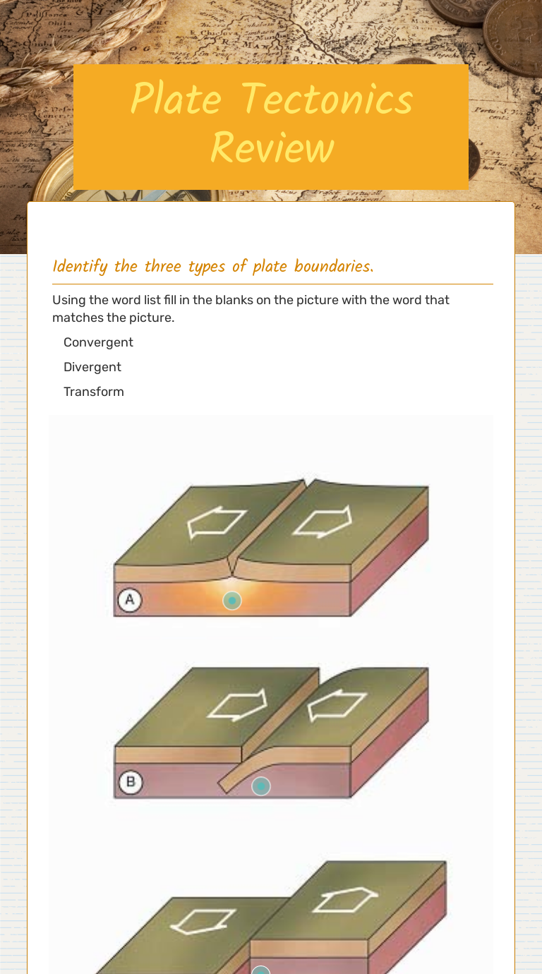 Plate Tectonics Review Interactive Worksheet by Elisa Zajac Wizer.me