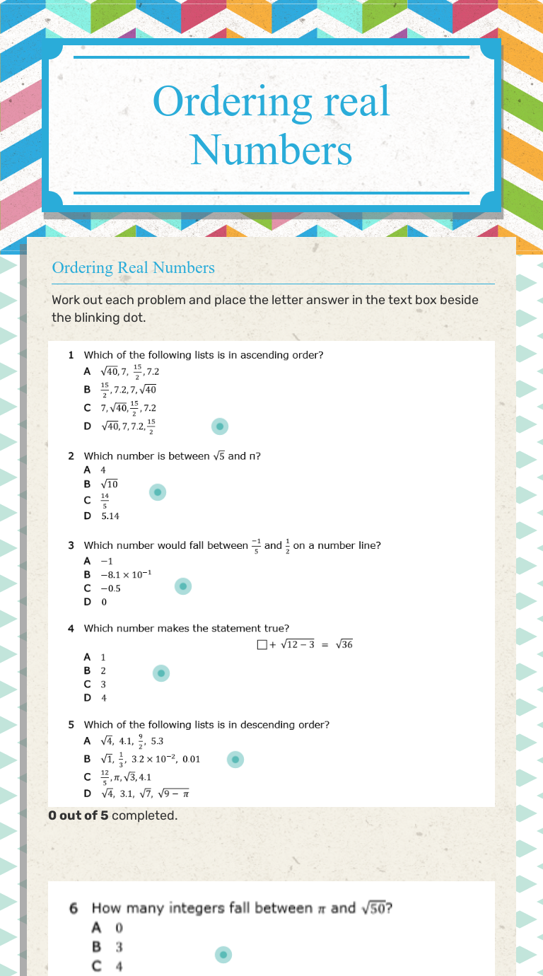 Ordering real Numbers  Interactive Worksheet by Andrew Guzman Inside Ordering Real Numbers Worksheet