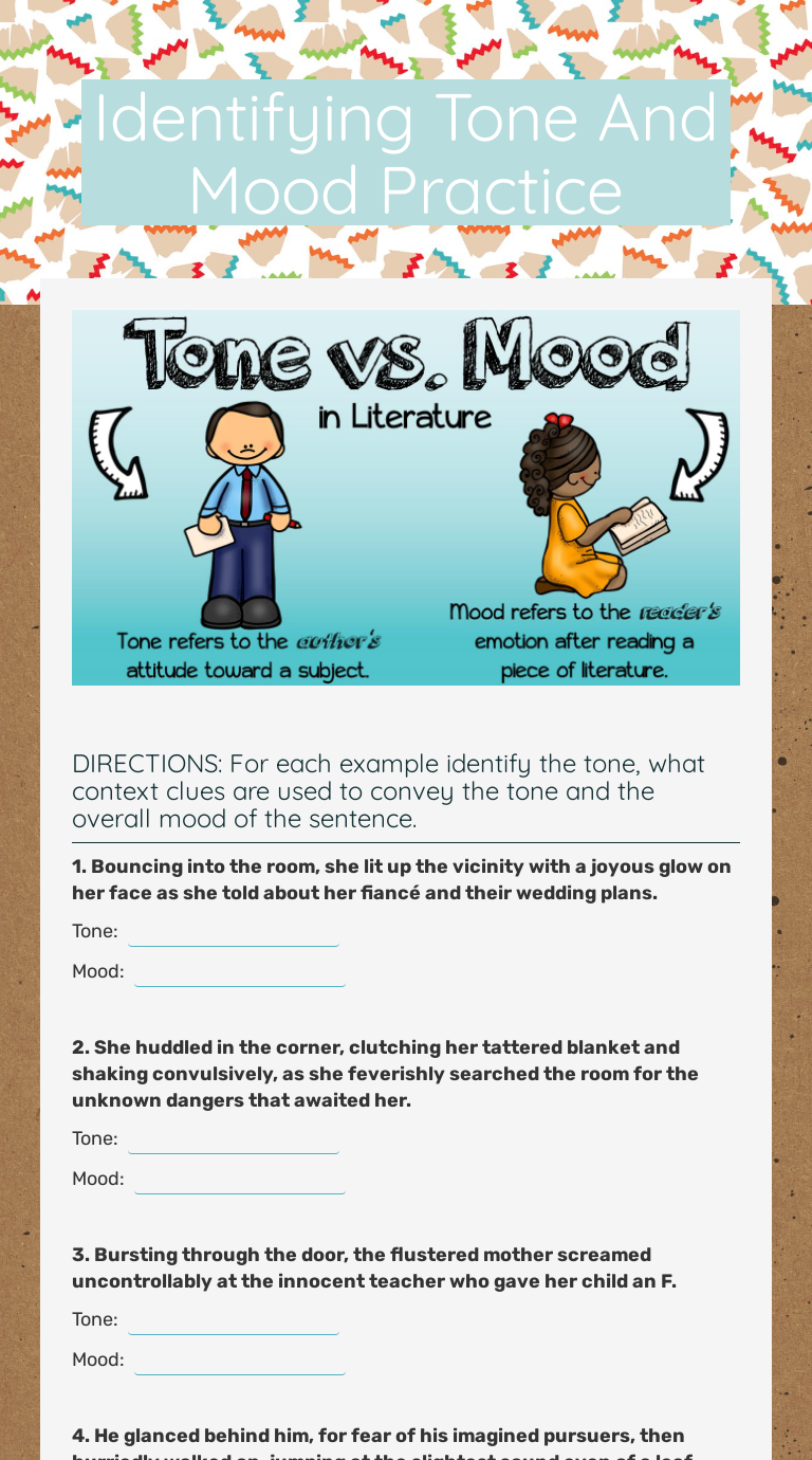 Mood And Tone Worksheets With Answers Pdf