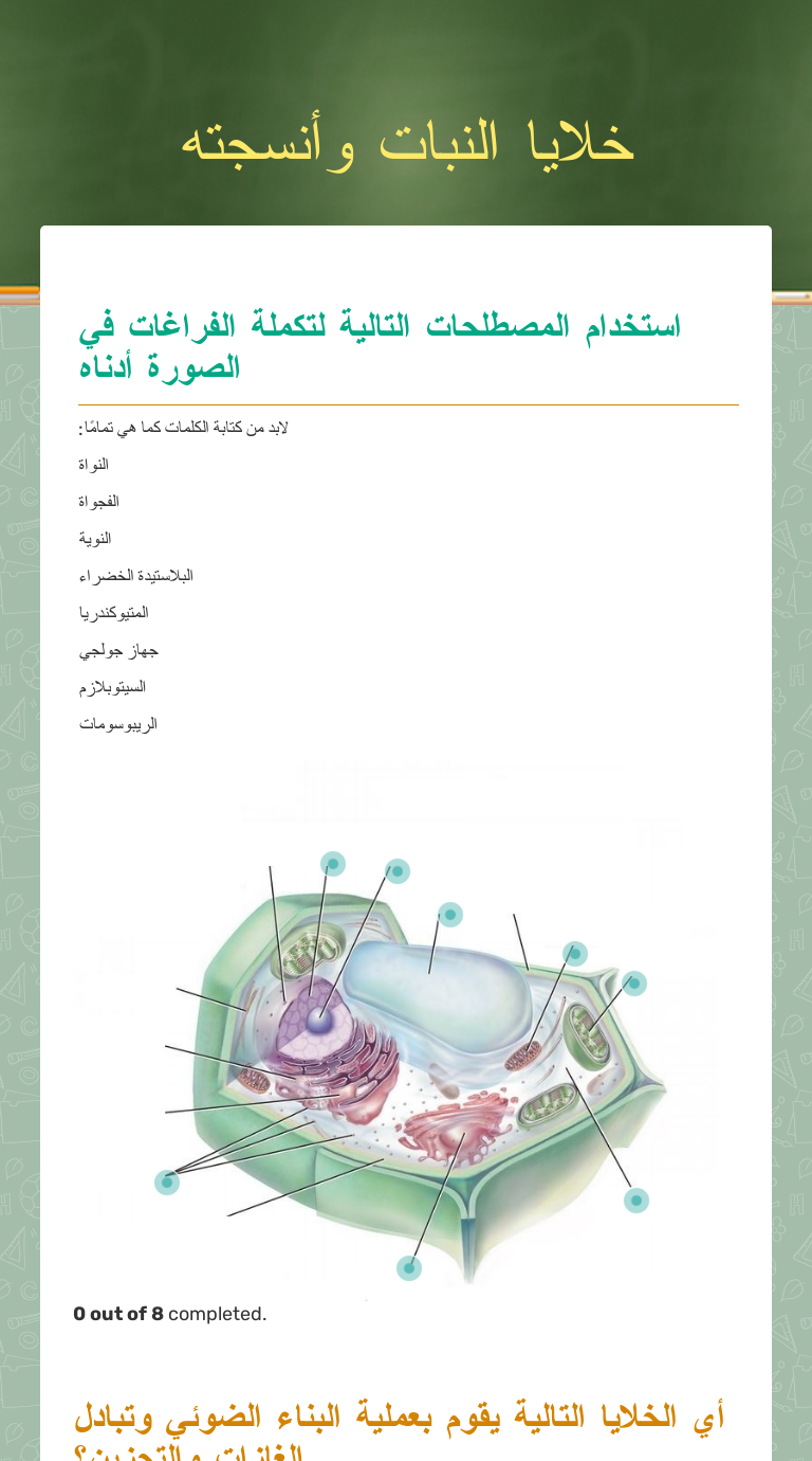 خلايا النبات وأنسجته Interactive Worksheet By Ibrahem Hefny Hamed Wizer Me